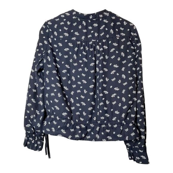 LOFT Ann Taylor Floral Bomber Jacket Lightweight Blue Ruffle Sz Medium - Picture 3 of 6
